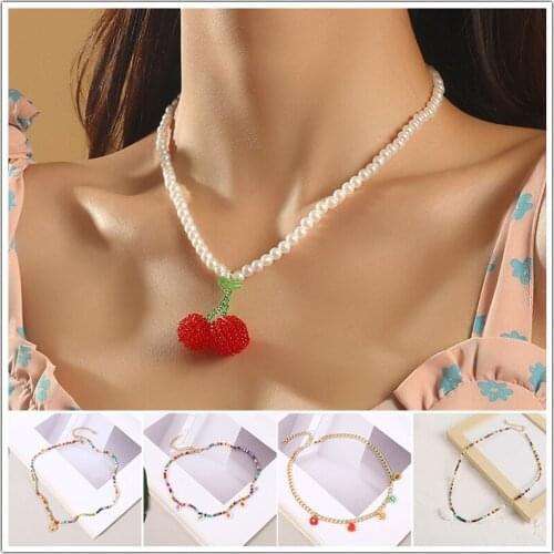 Fashion Jewelry With Colorful Rice Beads Bohemian Clavicle Chain Necklace Handmade Short Necklaces Women Girl Birthday Party Gif