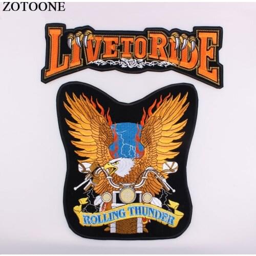 ZOTOONE Big Back Iron On Rock Patches Rolling Thunder Eagle Wing Fire Motorcycle Jacket Biker Punk Patch Embroidered Accessory E