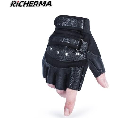 Fingerless Motorcycle Gloves Leather Cycling Gloves Protective Adjustable Work Gloves Men Women Mittens Bicycle Gym Motorbike