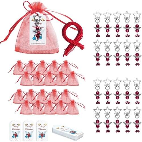 20sets Christmas Gift Bag Set Kraft Tags Star Ornament With Bells Keychains Keyring Navidad Gifts Candy Bags Festival Decoration