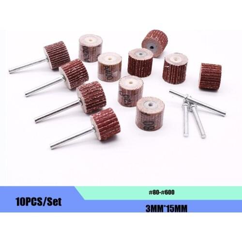 10PCS/Set 3MM*15MM With Handle Sanding Flap Dremel Accessories Set Grinding Wheel Head Sander Abrasive Tools Sandpaper