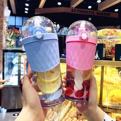 New Creative Cartoon Cute Water Bottle With Straw Portable Plastic Fruit Drink Cup Outdoor Sports Shaker Bottle BPA Free