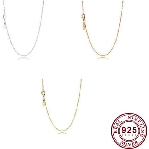 Original 925 Sterling Silver Pan necklace Shiny Three Color Basic Pan necklace For Women Wedding Party Gift Fashion Jewelry