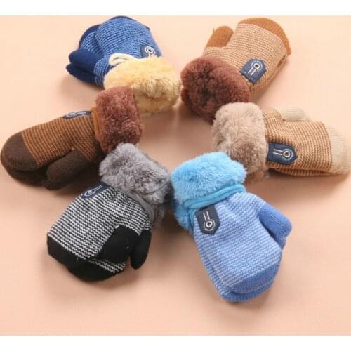 0-3 Years Baby Boys Girls Winter Knitted Gloves Warm Rope Full Finger Mittens Gloves for Children Toddler Kids Accessories KF960