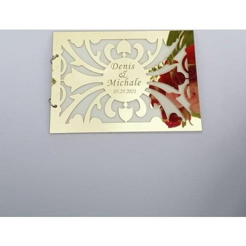 Custom Wedding Signature Guest Book Personalized Mirror Cover Empty White Blank Pages Book Bridal Favor Gift Party Deco