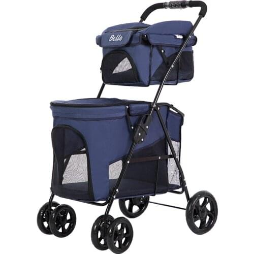 Portable Folding Twin Level Four Wheel Outdoor Travel Pet Stroller lightweight double cat ad dog stroller