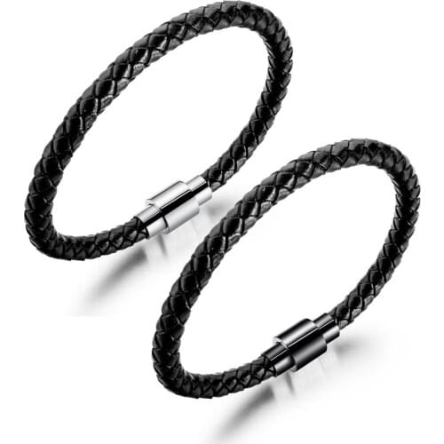 Simple Braided Leather Bracelet Bangle For Men Magnetic Buckle Wristband Cuff Hand Jewelry Gift Dropshipping