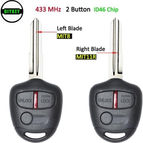 DIYKEY 433MHz ID46 Chip Replacement 3 Button Remote Key Fob for Mitsubishi Lancer CJ- Sedan Outlander MIT8 Left/ MIT11R Right