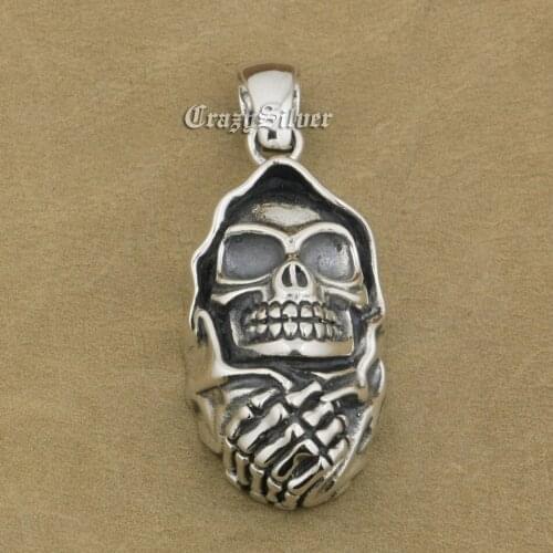 925 Sterling Silver Huge Skull Mens Biker Rocker Punk Pendant 9V028 Just Pendant