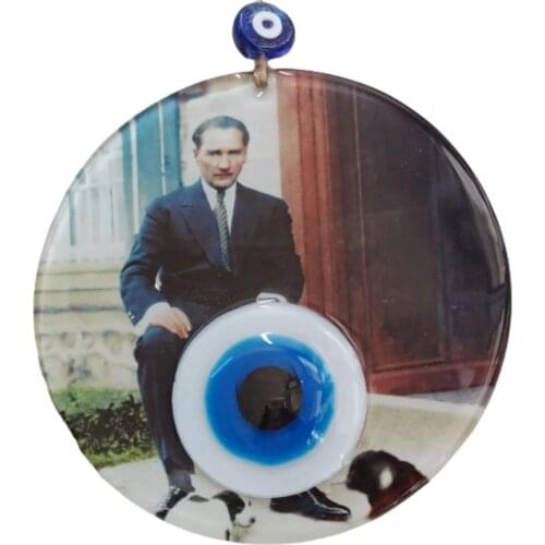 Glass Evil Eye Bead Wall Decoration with Mustafa Kemal Atatürk Photo