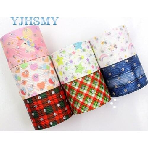 YJHSMY G-18718-646,38 mm 5 Yards flash Cartoon Ribbons Thermal transfer Printed grosgrain Wedding Accessories DIY material