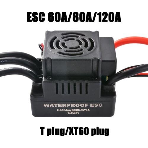 Waterproof ESC 60A 80A 120A S-80A S-120A Brushless ESC Electric Speed Controller with 5.5V / 3A BEC for 1/8 1/10 1:10 RC Car
