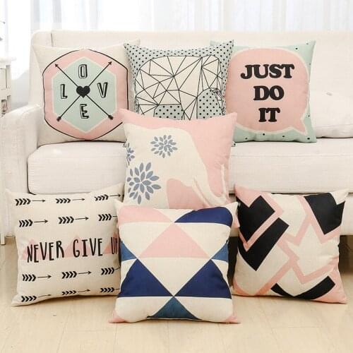 Quality Cozy Popular Geometric Couch Cushion Home Decorative Pillows Cotton Linen 45x45cm Seat Back Cushions Pillowcase+Core