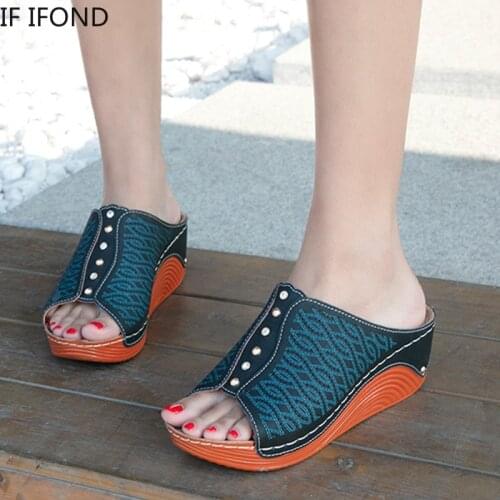 IF IFOND 2021 Summer Women Wedge Sandals Fashion Rivet Beach Open Toe Shoes Casual Female Platform High Heel Slippers