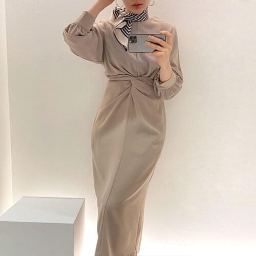 WHCW CGDSR autumn winter korean style dress women long sleeve 2020 dresses new woman loose elegant party vintage a-line vestidos