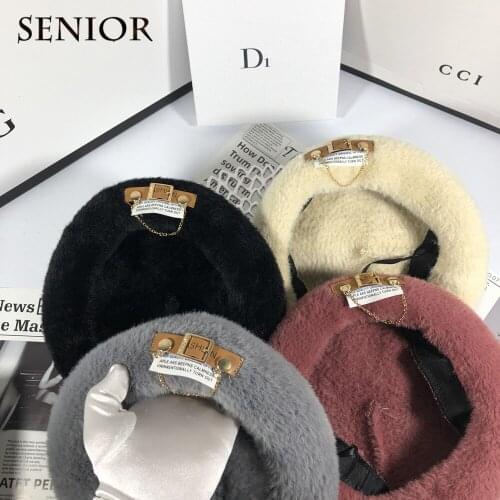 Winter Wool Warm Women Beret Leather Chain Fashion Collocation Women Hat Ladies Party Women Light Luxury Beret Adjustable Hat