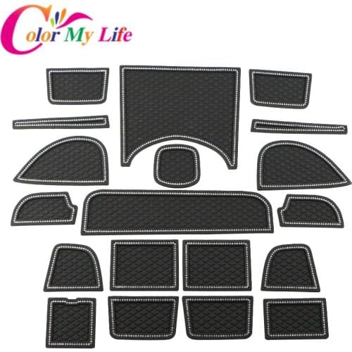 19 Pcs Car Non-slip with Diamond Door Gate Slot Mats Cup Holder Pads Fit for Honda HR-V 2015 - 2019 Door Groove Mat