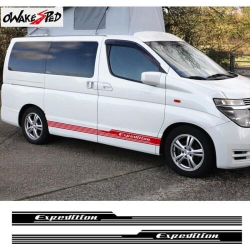 2PCS Expedition Graphics Car Side Skirt Decor Stickers Auto Body Door Sport Stripes Vinyl Decals For Nissan Elgrand