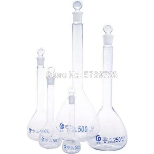 2pcs/lot 5ml to 500ml Lab Glass Volumetric Flask with Stopper Lab Chemistry Glassware Laboratory Equipment