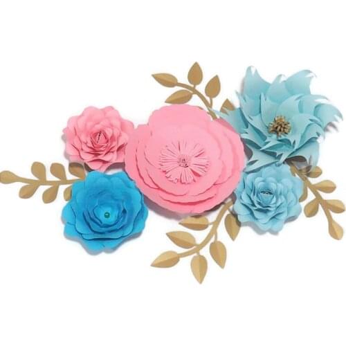 2018 DIY 5pcs Mix Giant Paper Rose 4 Leaves Flores Artificiales Fleur Artificielle For Wedding & Event Backdrop Party Nursery