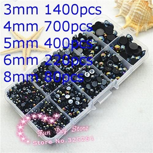 AB black flat back pearl 3 4 5 6 8mm 2800pcs ABS half pearl
