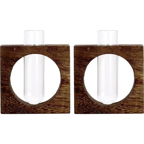 2pcs Tabletop Single Test Tube Glass Vase with Shabby Wood Stand Flower Pots