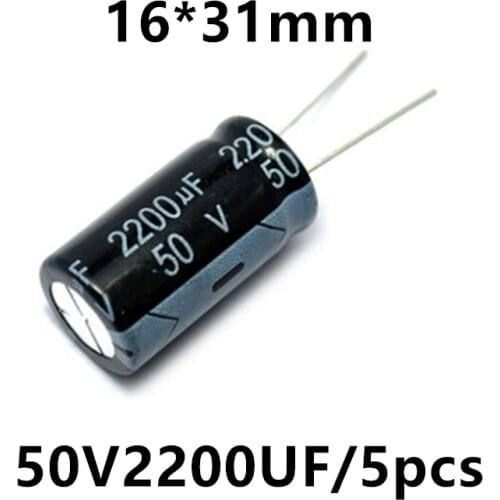 5pcs/lot electrolytic capacitor 50V/2200uF volume 16*31mm in-line high-quality aluminum electrolytic capacitor