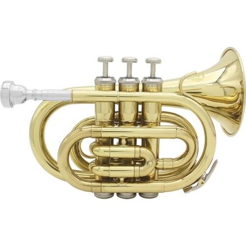 Trumpet Bb Falling Tune B Flat Brass Mini Pocket Wind Instrument with Mouthpiece Gold
