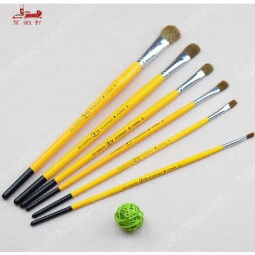 6pcs/Set Kids Watercolor Gouache Painting Pen weasel hair Wooden Handle Paint Brush Set Drawing Art Supplies free shipping