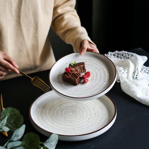 Household Kitchen Ceramic Plate Underglaze Color Creative Home Plate Round Western Dish Dessert Plate Fruit Dish Pizza Plate
