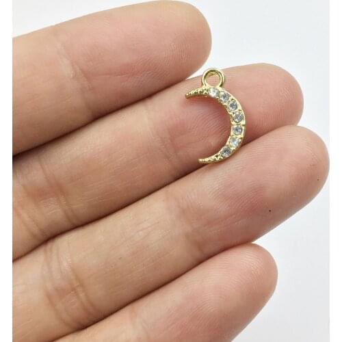 Eruifa 10pcs 10mm Rhinestone Moon gold/Silver plated Zinc alloy Charms Pendant Jewelry DIY Necklace Bracelet Earrings 2 colors