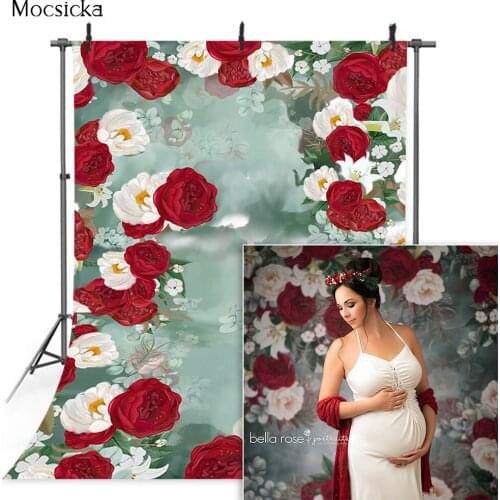 Spring Red Rose Flowers Photography Background Bridal Shower Valentines Day Newborn Portrait Photo Booth Background Props