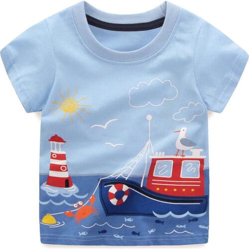 Jumping Meters Boys Top Boat Printed Shirt Baby Tees Summer Clothes 18 Cartoon Kids Tshirts For Boys Clothing Children