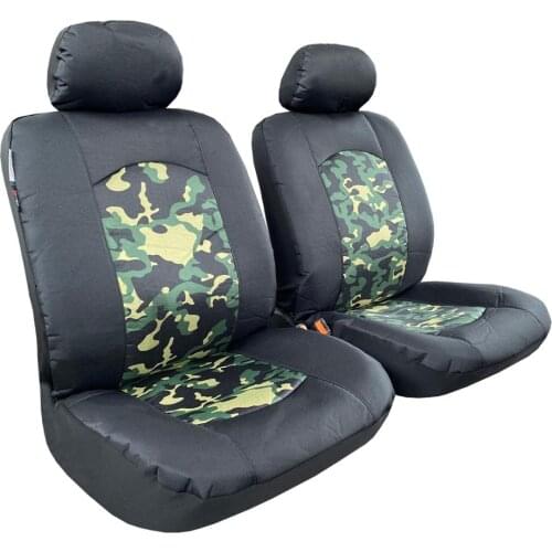 Camo Seat Covers For Trucks Dogs Cars SUV, Black Camouflage Canvas Front Set Auto Protector, Airbag Safe Universal Easy Fit