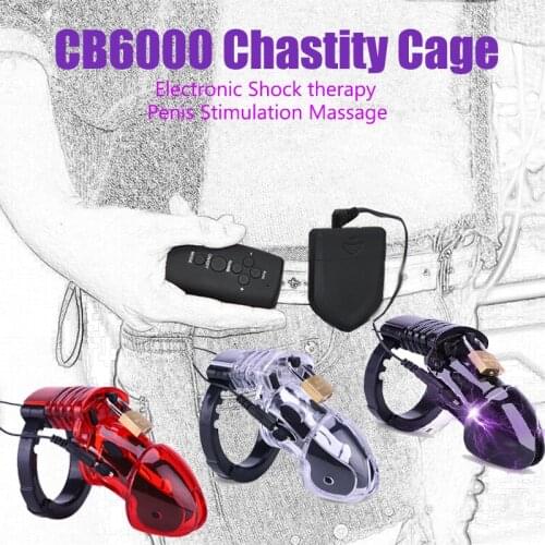 Remote Control Electro Shock Cock Cage,Electro CB6000 Chastity Cage Ball Stretcher,Bdsm Penis Lock Cock Rings Sex Toys For Men