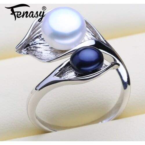 FENASY 925 Sterling Silver Adjustable Natural Pearl Rings New Fashion Bohemian Party Rings For Women