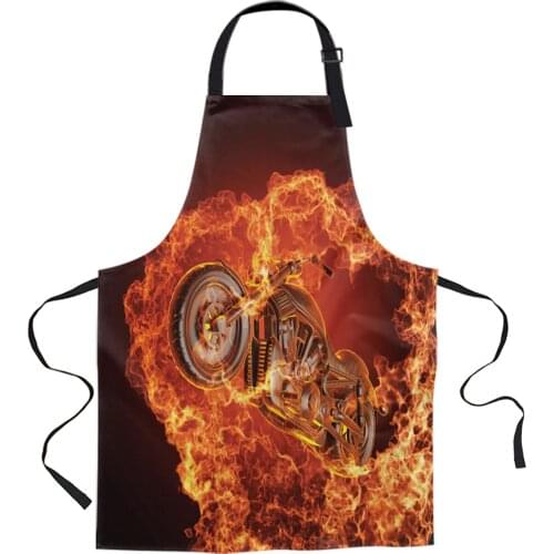 Red Flame Wheel Motorcycle Art Retro Apron Woman Adult Bibs Home Cooking Baking Coffee Shop Canvas Aprons Kitchen Accessory
