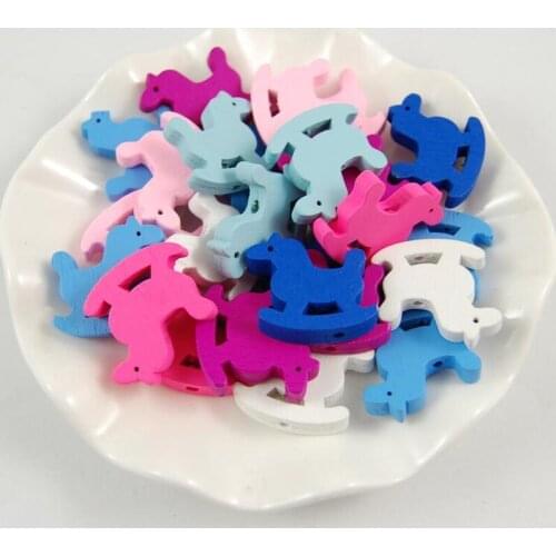 Missxiang 50pcs/lot Cute Multicolour Hobbyhorse Shape Wood Spacer Beads Wooden Beads for Jewelry Making DIY Necklace 25*25mm