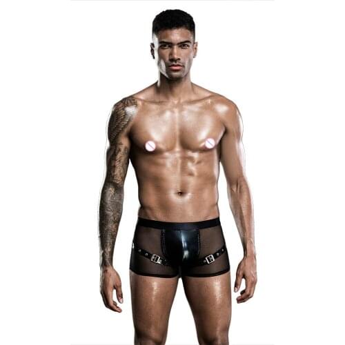 Sexy Gay Men Underwear Male Lingerie Jockstrap G String Thongs Mens Under pants Leather Solid Briefs Panties Hollow Strap 7265