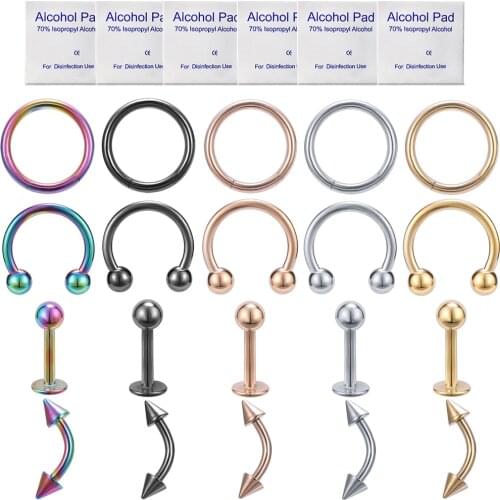 ZS 8 pcs Colorful Stainless Steel Nose Rings Studs Set Unisex Helix Cartilage Tragus Earrings Lip Eyebrow Piercing Septum Rings