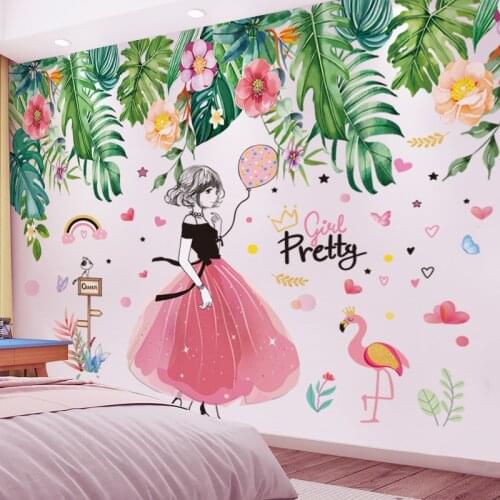 Tree Leaves Wall Stickers DIY Cartoon Girl Wall Decals for Kids Room Baby Bedroom Nursery Kitchen Home Decoration Accessories