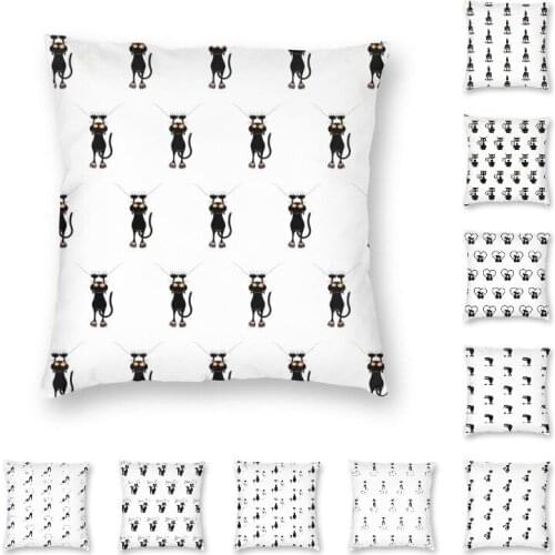 Cartoon Kitten Black Cat Pattern Cushion Cover Sofa Home Decor Funny Cats Square Throw Pillow Cover Cool Pillowcase For Car