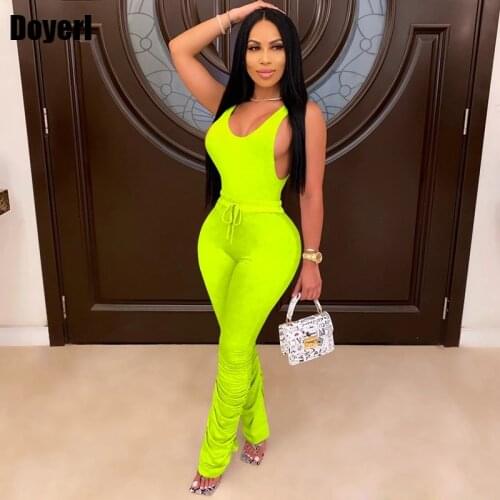 Neon Two Piece Set Top and Pants Party Club Outfits for Women Tracksuit Summer Stacked Leggings Set Casual Matching Sets 2020