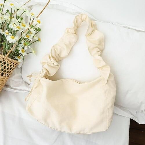 Nylon Handbags for Women Casual Shopper Bag 2021 High Quality Fashion New Korean Style Drawstring Frills Bow Purses Shoulder Bag