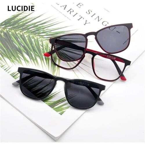 LUCIDIE 2020 New Magnetic Clip Ultra-Light Eyeglasse Polarized Clip on Sunglass Women Square Men Sun Glases Dual Purpose Eyewear