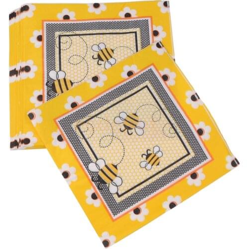 20pcs Disposable Serviettes Paper Bee Napkins Baby Shower Party Tableware