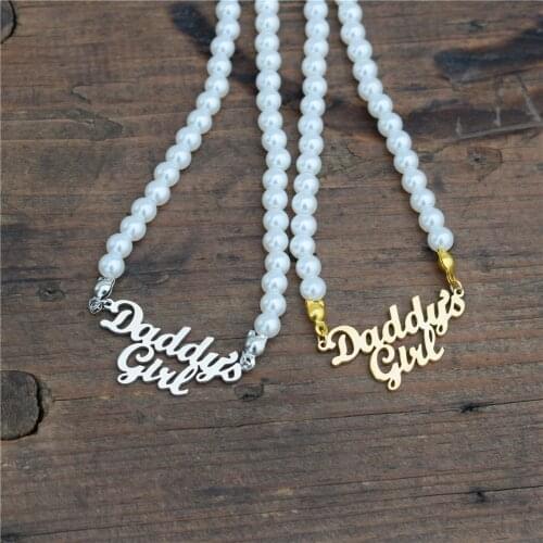 Stainless Steel Daddys Girl Pendant Necklace Babygirl Collier Femme Kids Dad Daddy Gift Fathers Day Imitation Pearl Necklace