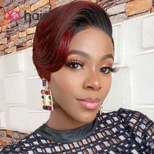 XQ Short Pixie Cut Bob Wig Malaysian Straight Human Hair Lace Front Wigs 13X6x1 HD Transparent Lace Wig Remy Hair Pre Plucked