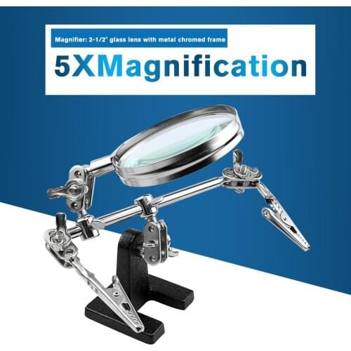 Helping Third Hand Tool Soldering Stand With 5X Welding Magnifying Glass 2 Alligator Clips 360 Degree Rotating Adjustable