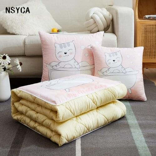 Animal Pillow Blanket Cartoon Printing 2 in 1 Filled PP Cotton Pillow Quilt Air Conditioning Blanket Folding Home Sofa Decor